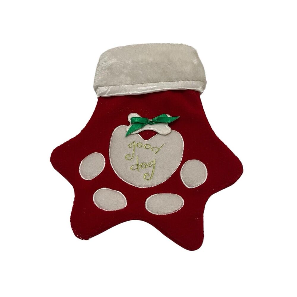 Jabara Group Inc Good Dog Embroidered Paw Print Red White Stocking 11" Felt